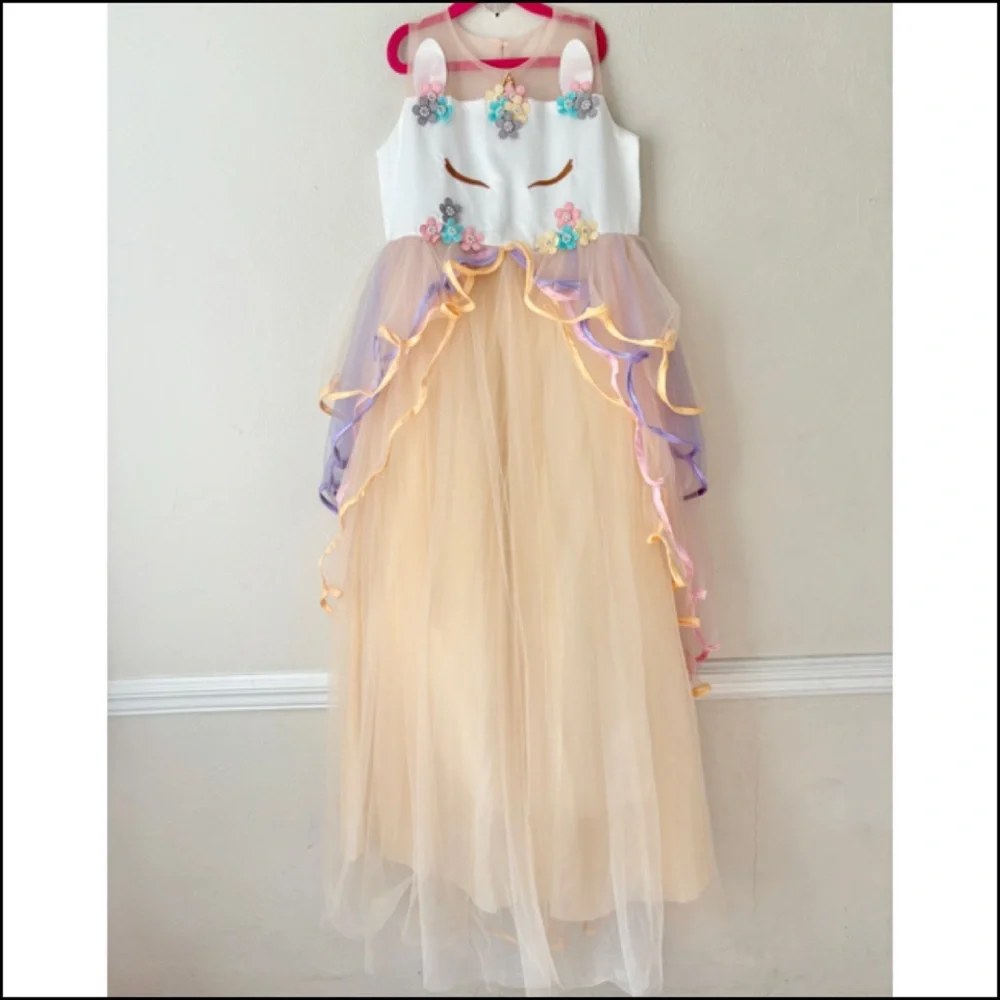 Girl’s Tulle Satin Unicorn Maxi Dress